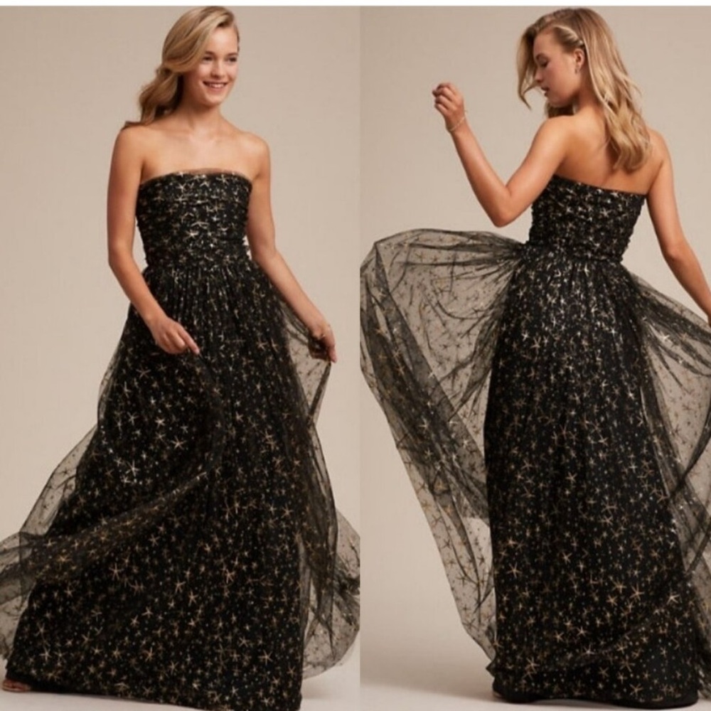 BHLDN Black and Gold Starry Maxi Dress